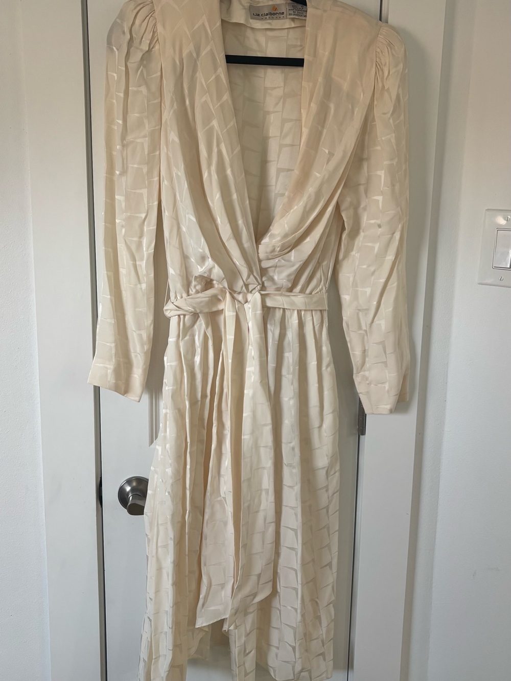 Vintage Liz Claiborne 100% Silk Ivory Jacquard Midi Dress Size 10